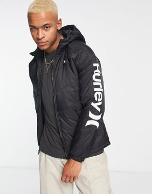 Hurley Portage puffer jacket in black and grey