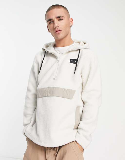 Hurley sherpa anorak 1/4 zip hooded fleece in cream | ASOS