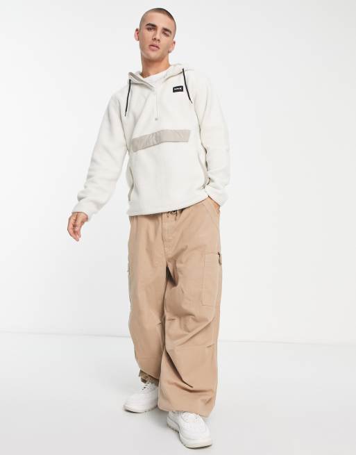 Hurley sherpa anorak 1/4 zip hooded fleece in cream, 4 of 4