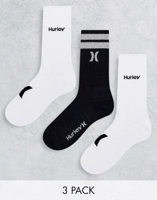 Hurley Terry Print 3 pack socks in black