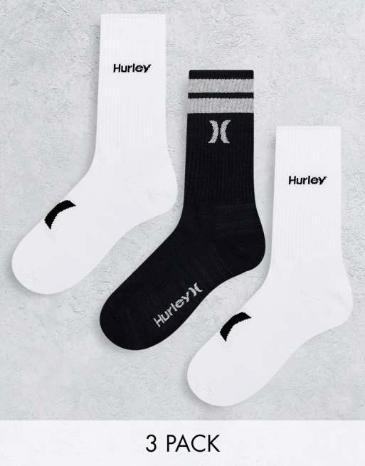 Hurley – Zestaw 3 par czarnych skarpetek ze wzorem z materiału frotte
