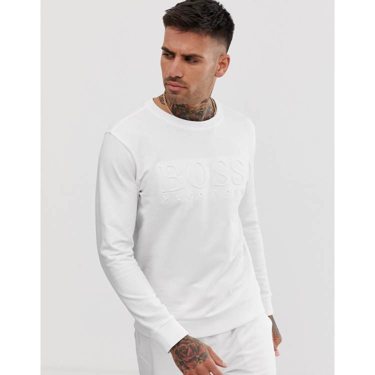 Hvid Bodywear Heritage sweatshirt med rund hals og pr get logo