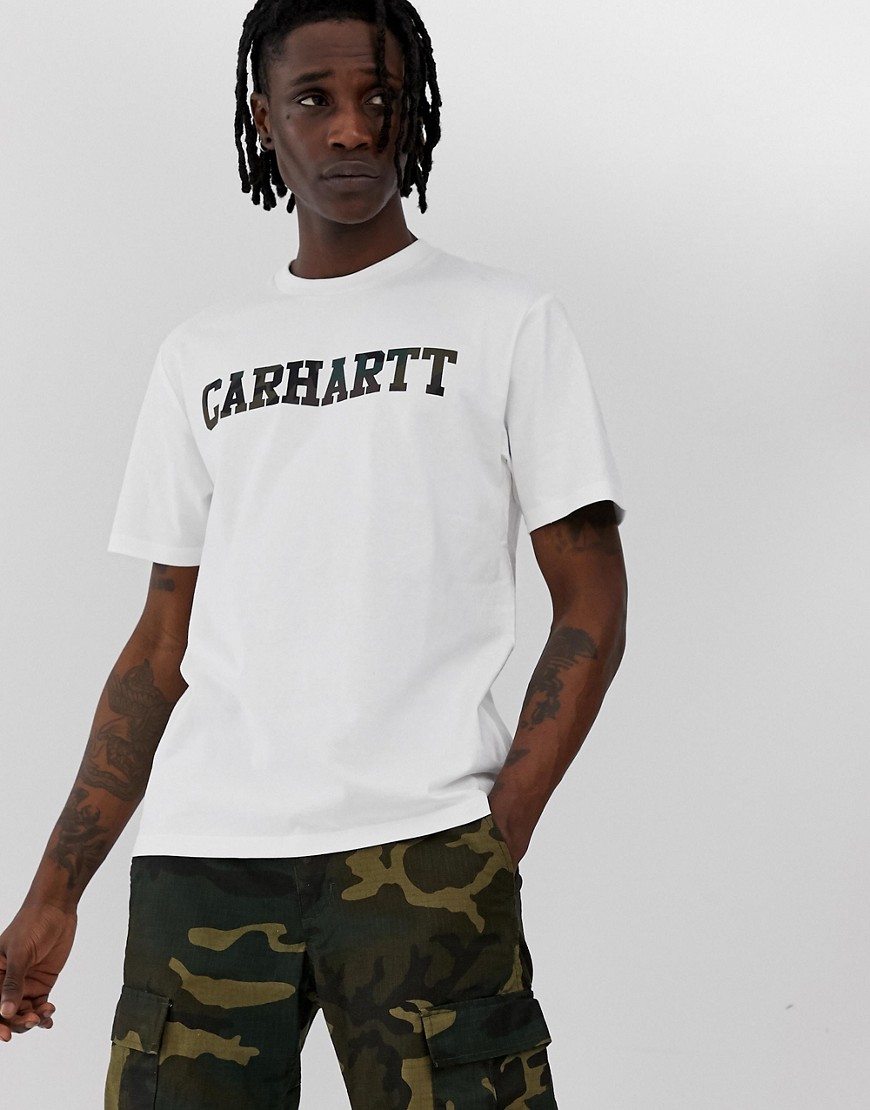 Hvid college T-shirt med camouflage-logo fra Carhartt WIP