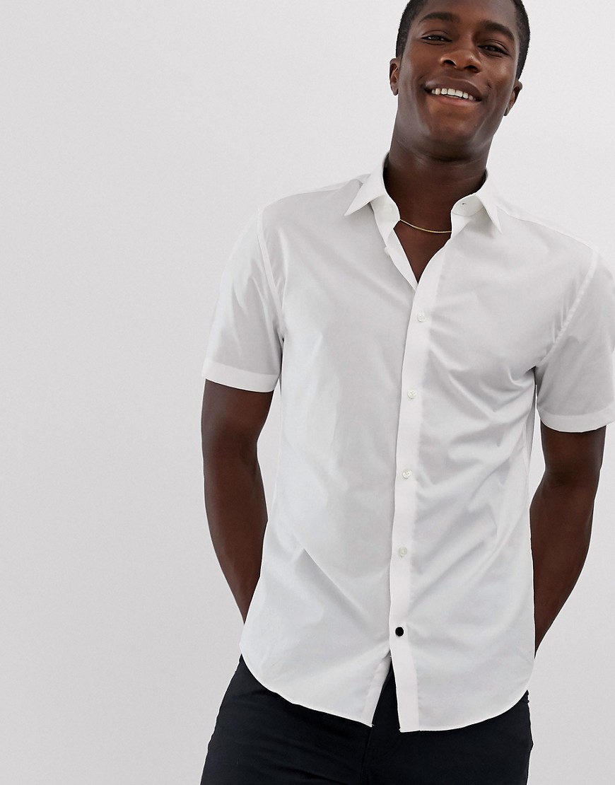 Hvid kortærmet skjorte med smal pasform i strækstof fra Esprit