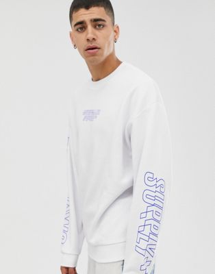 Hvid oversized sweatshirt med logo print fra ASOS DESIGN