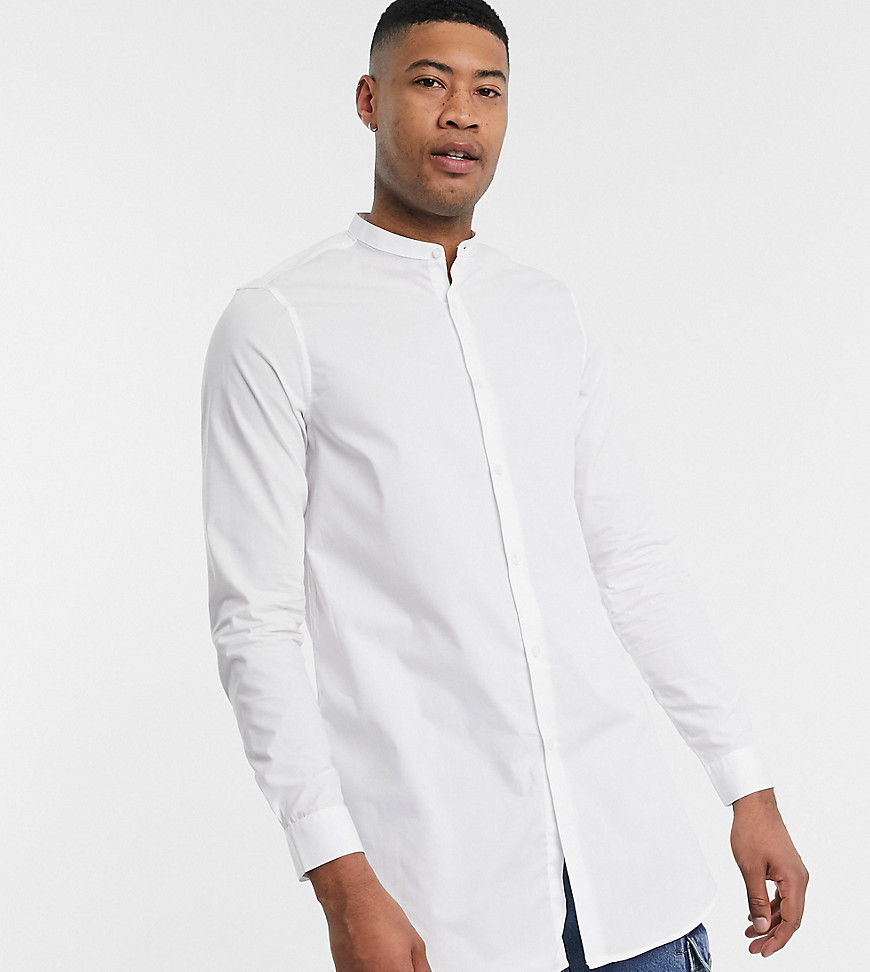 Hvid super longline skjorte med normal pasform og grandad-krave fra ASOS DESIGN Tall