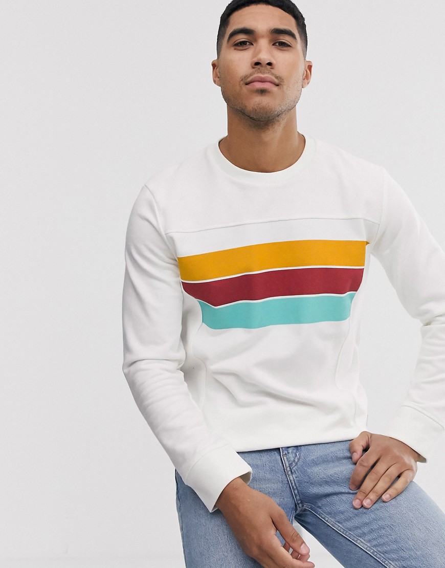 Hvid sweatshirt med printet farvepaneler fra Jack & Jones Orignials