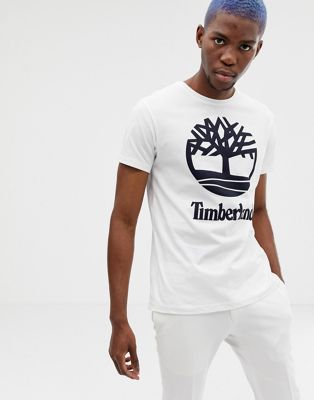 Hvid T-shirt i smal pasform med med logo fra Timberland