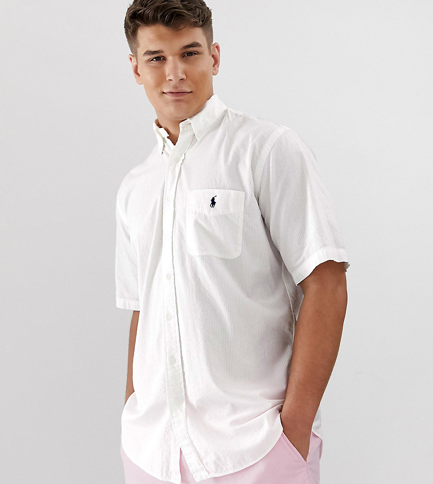 Hvid T-shirt i vaffeltekstur med korte ærmer og logolomme fra Polo Ralph Lauren Big & Tall