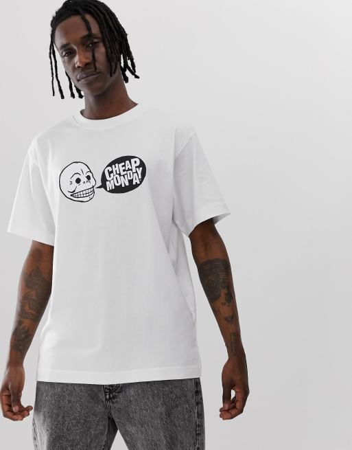 Hvid t-shirt med kranielogo fra Cheap Monday
