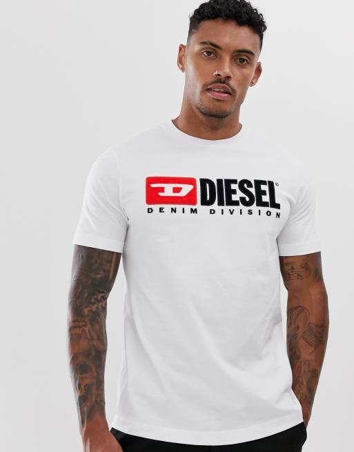 Hvid T-shirt med logo fra Diesel T-just Division, 3 af 4