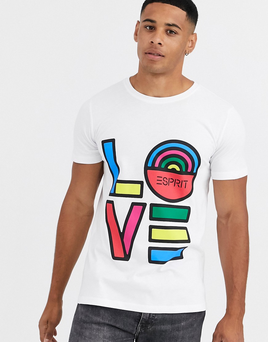 Hvid T-shirt med regnbue Love print fra Esprit