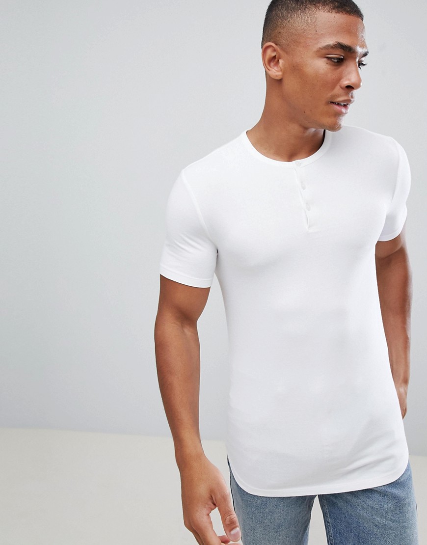 Hvid tætsiddende T-shirt med grandad-krave fra ASOS DESIGN