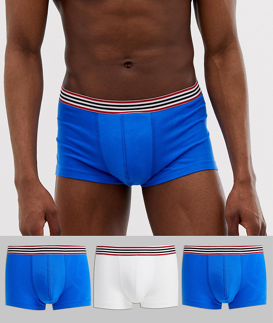 Hvide og blå korte underbukser med stribe i linning fra ASOS DESIGN 3-pak-Multifarvet