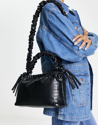 Hvisk Arcadia vegan leather shoulder bag in black croc