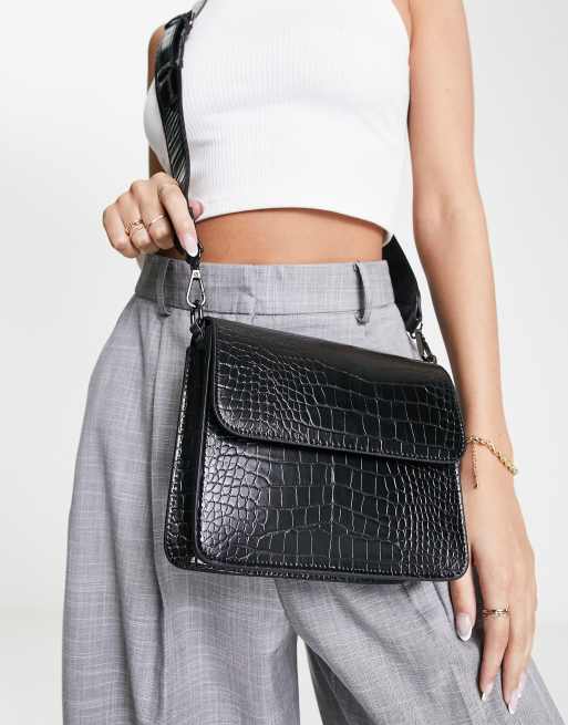 Hvisk – Cayman – Czarna torebka crossbody z efektem skóry krokodyla, odpowiednia dla wegan