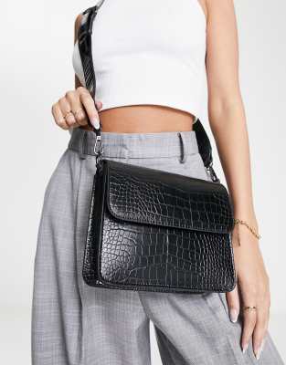 Hvisk Cayman faux leather cross body bag in black croc ASOS