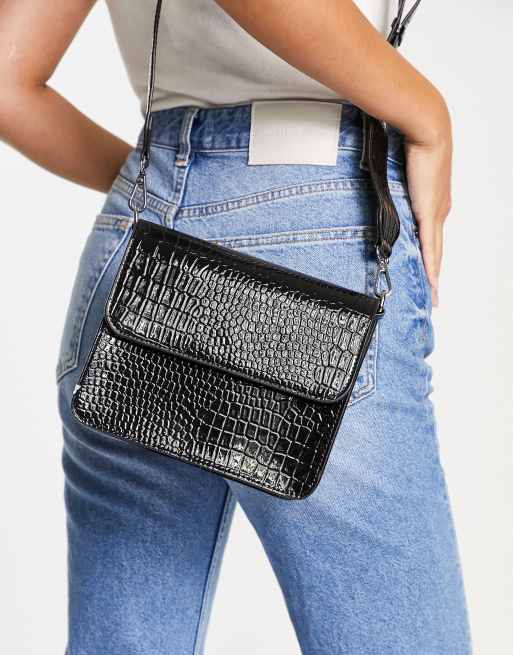 HVISK - Cayman - Sort crossbody-taske krokodillemønster - BLACK |