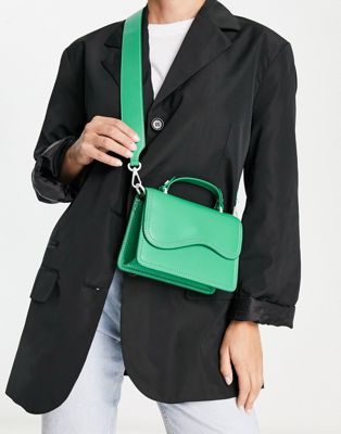 Hvisk Crane vegan leather cross body with wave detail in bright green