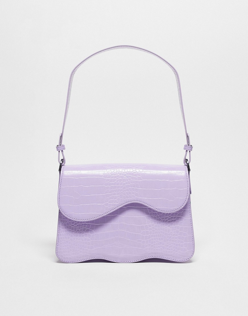 Hvisk Elude vegan leather wavy shoulder & cross body bag in lilac croc-Purple