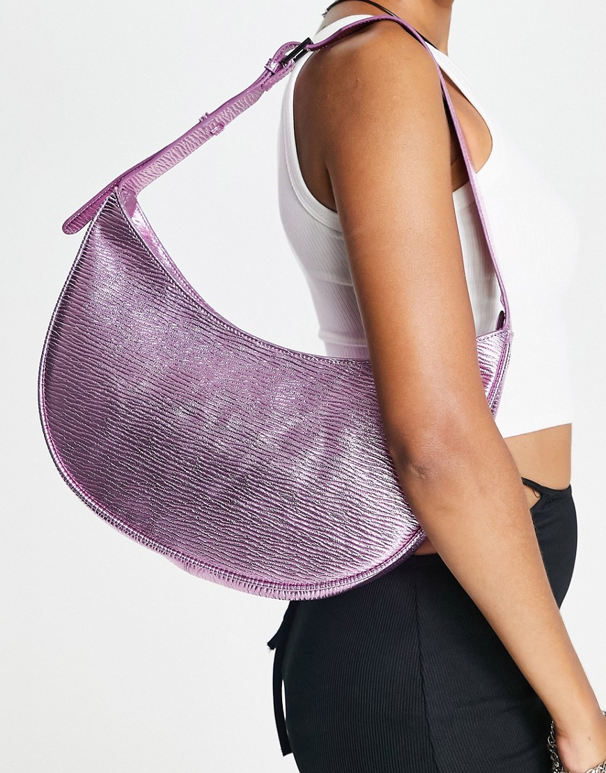 Hvisk Moon vegan leather shoulder bag in pink metallic