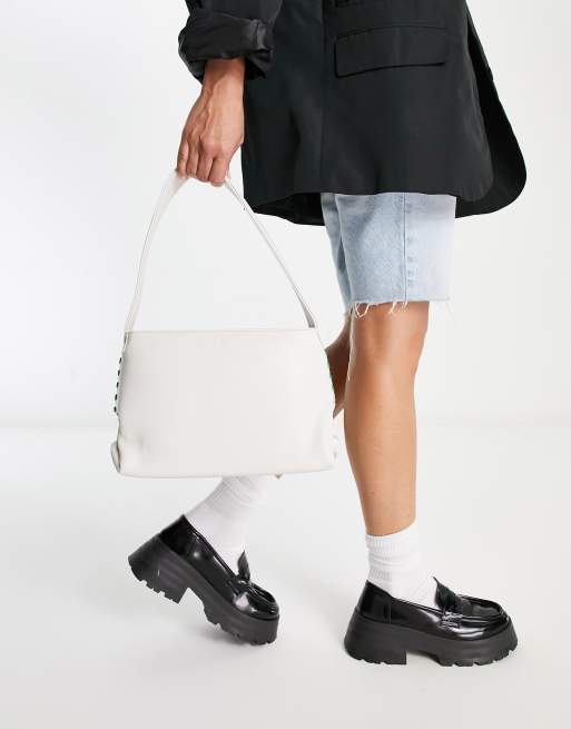 Hvisk - Scape - Borsa da spalla in pelle vegan-friendly bianca e verde con lacci