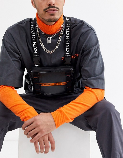 HXTN Supply taped logo chest bag in black