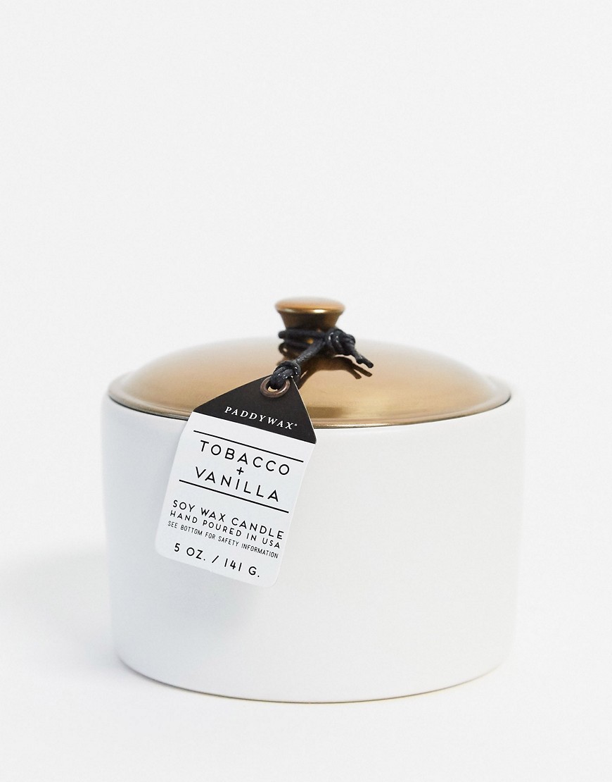 HYGGE – Vitt ljus i keramikbehållare med en doft av tobak och vanilj-Ingen färg