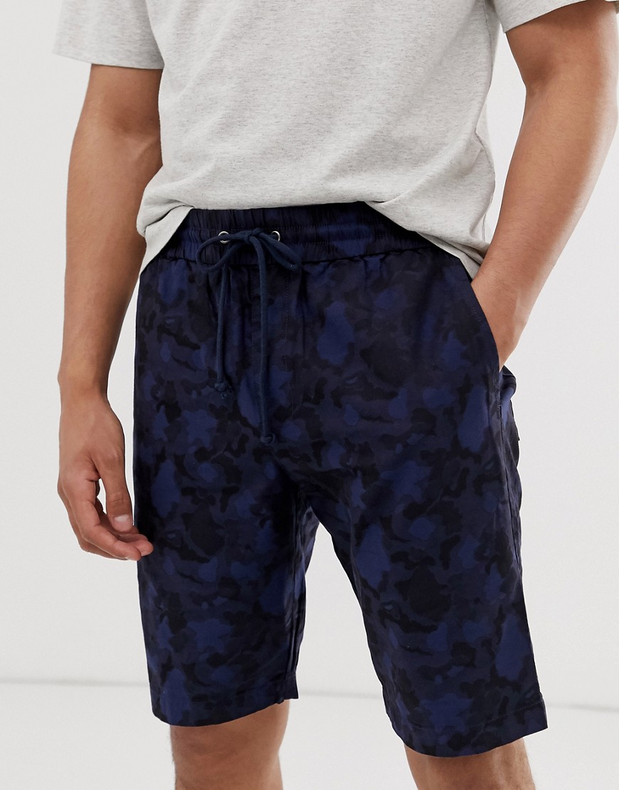 Hymn - Pantaloncini in jacquard mimetico con coulisse-Navy