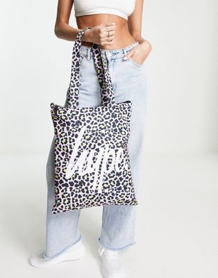 Hype disco tote bag in pink leopard print