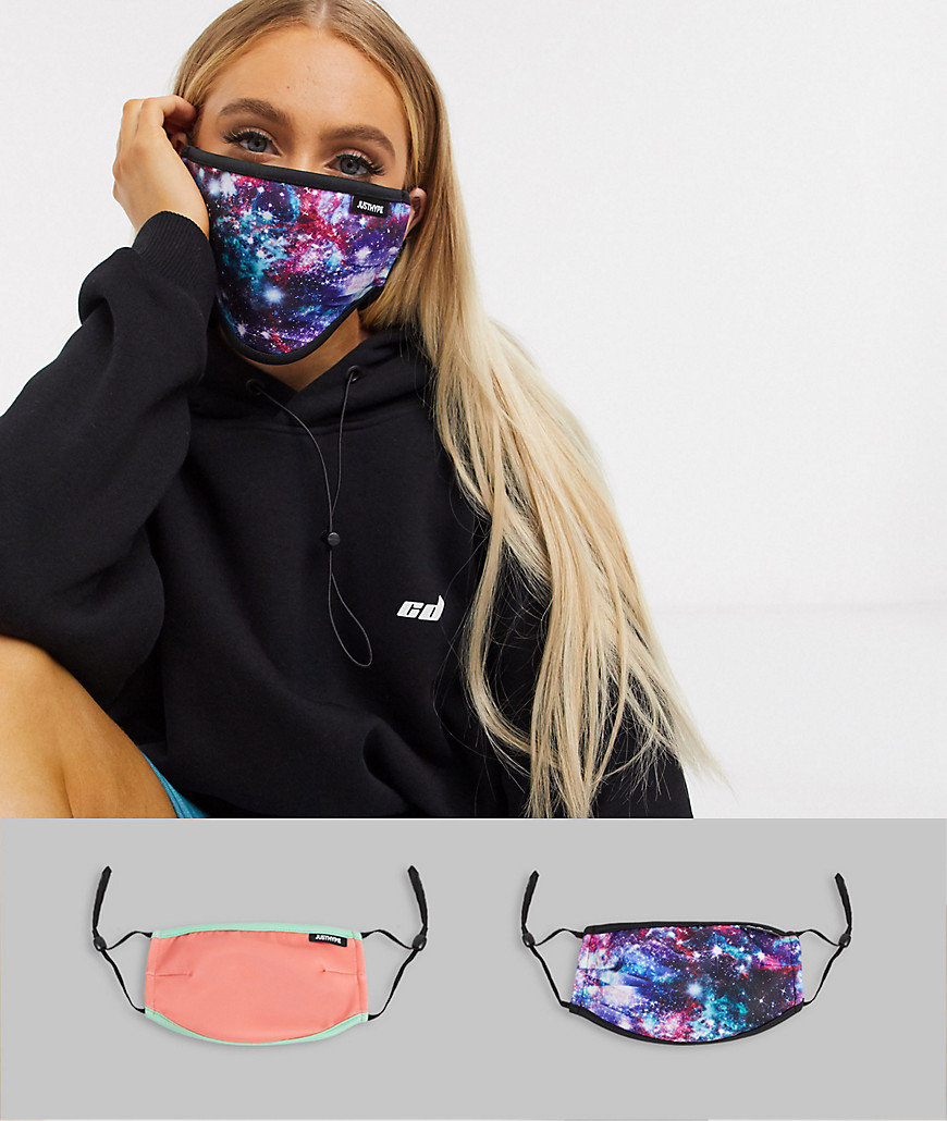 Hype Exclusive 2 pack face covering with adjustable straps in mixed print-Multi