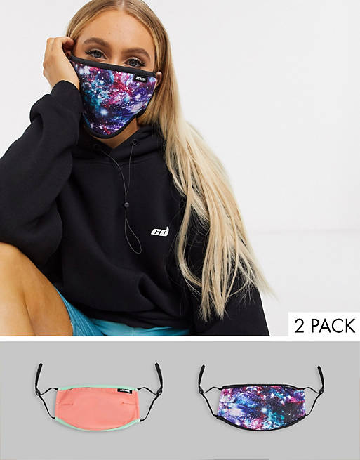 Hype Exclusive 2 pack face covering with adjustable straps in mixed print