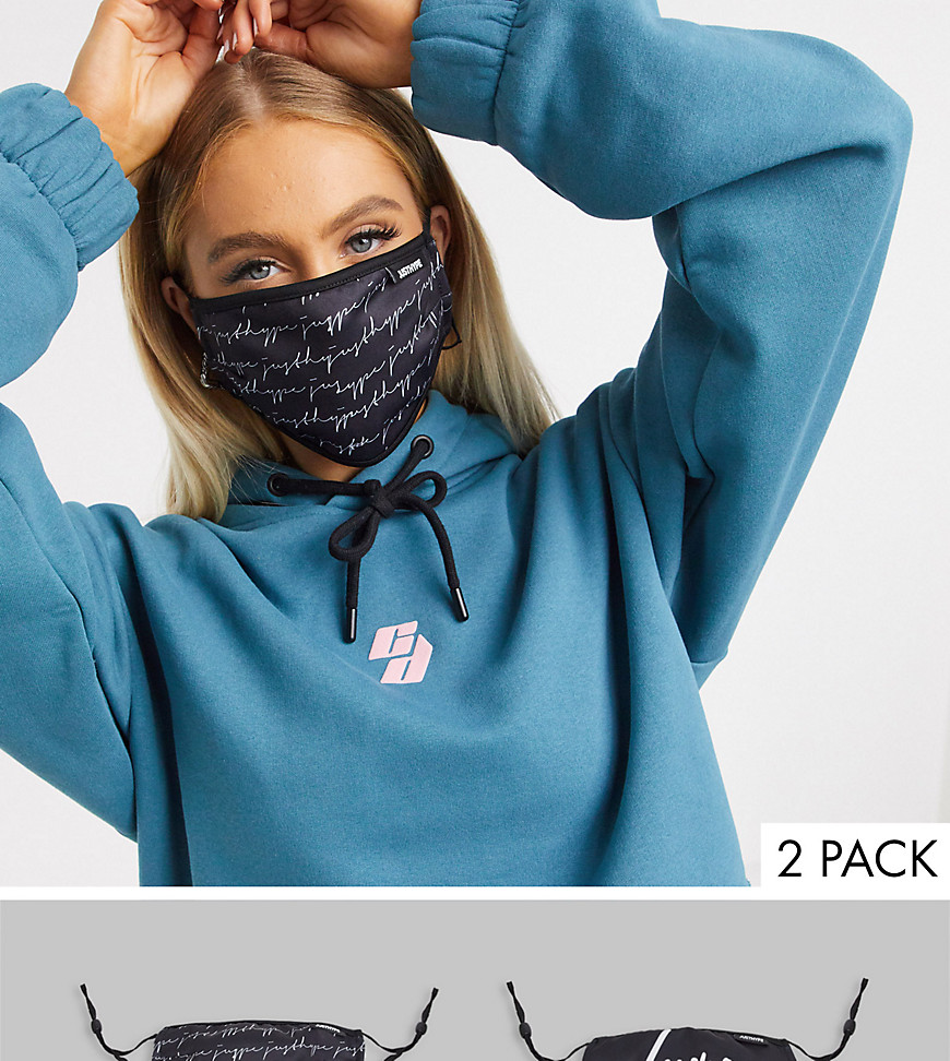 Hype – Exklusive Gesichtsmasken mit verstellbaren Riemen in Schwarz im 2er-Pack