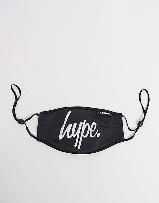 Hype face covering with adjustable straps in black