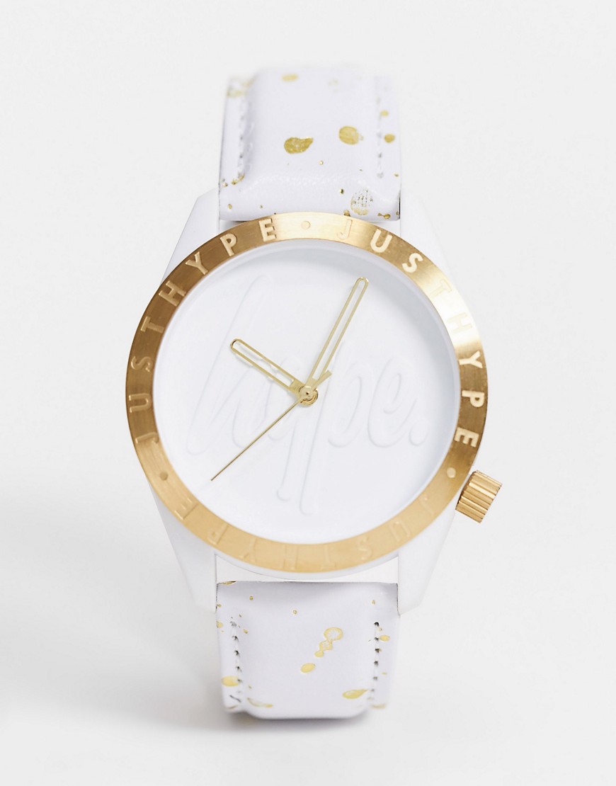 Hype - Gespikkeld horloge in wit en goud