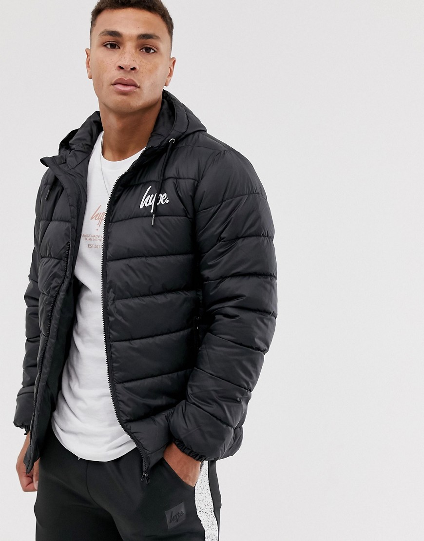 Hype hooded puffer jacket-Black