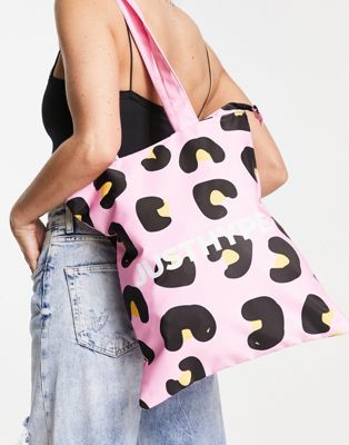 Hype large tote bag in pink leopard print