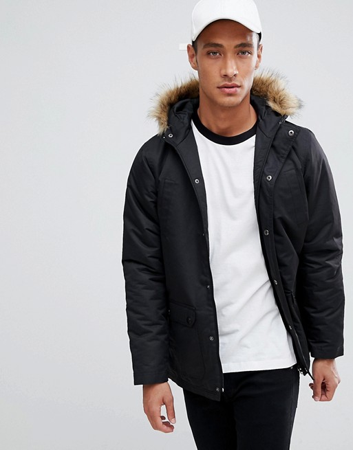 Hype padded parka in black with faux fur hood
