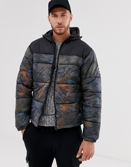 Hype panelled hooded puffer jacket