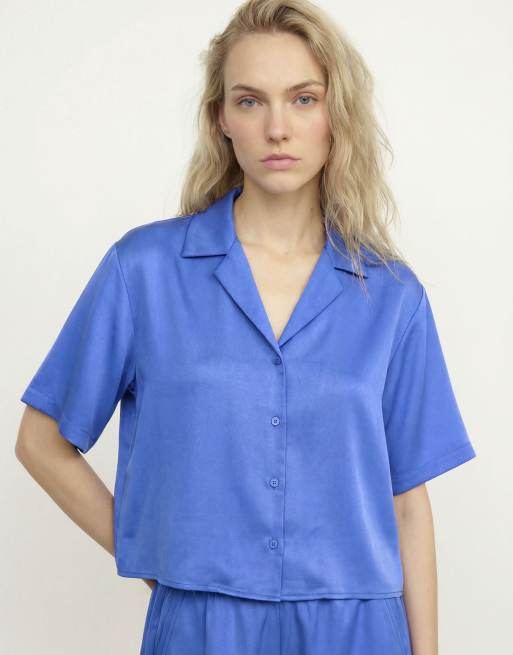 HYPEDROP - Camicia in raso blu acceso, 2 di 5