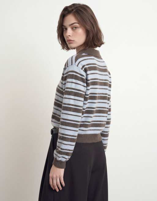 HYPEDROP Kallie boxy fit colourblock knitted polo jumper with button fastening in delicioso, 3 of 5