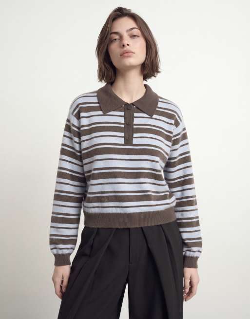 HYPEDROP Kallie Boxy Fit Farbblock-Strickpolo-Pullover mit Knopfleiste in delicioso, 2 von 5