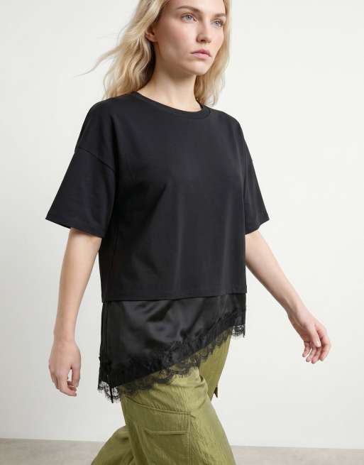 HYPEDROP Koronkowy asymetryczny top w czerni, 2 z 5