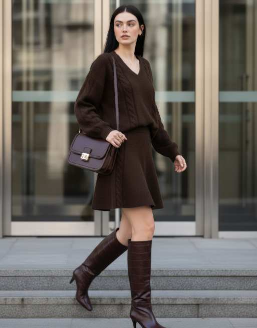 HYPEDROP - Maglione lavorato marrone downtown con scollo a V, 5 di 7
