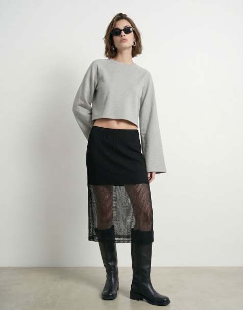 HYPEDROP Ocelle sweat-shirt à col rond et manches longues en gris chiné clair - view 1