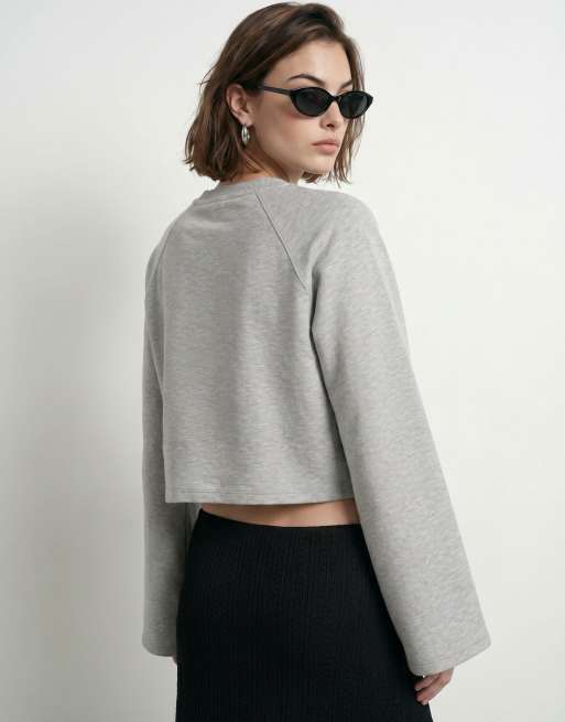 HYPEDROP Ocelle sweat-shirt à col rond et manches longues en gris chiné clair, 3 de 5