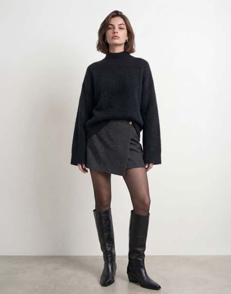 HYPEDROP Spódnica kopertowa w czarnym melanżu - view 1