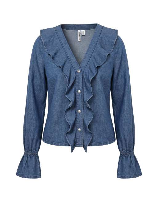 HYPEDROP - Top met lange mouwen in licht medium blauw denim, 6 van 7