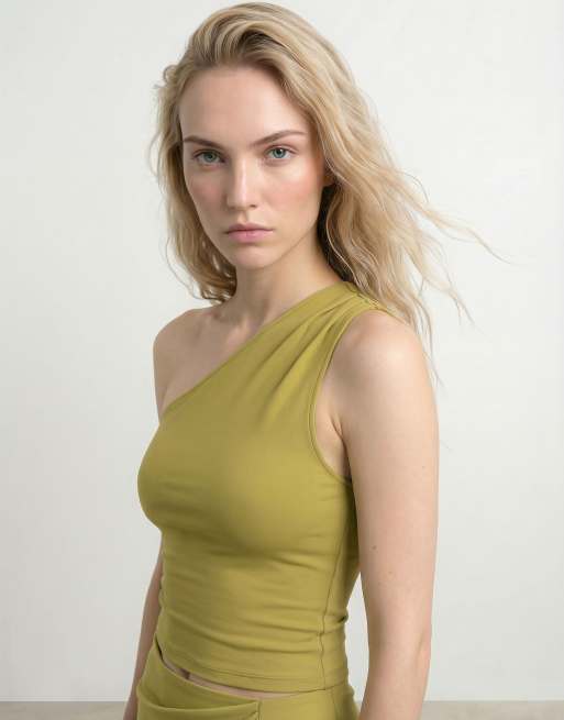 HYPEDROP Yona slim fit one shoulder sleeveless one-shoulder top in willow, 2 of 5