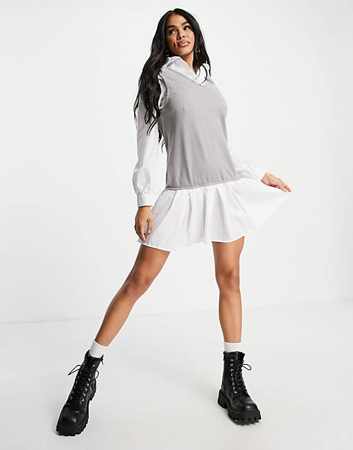 I Saw It First 2 in 1 knitted vest shirt dress in grey